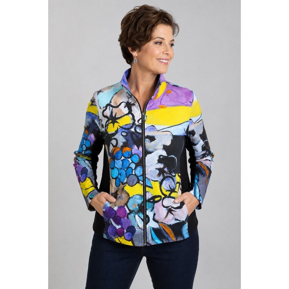 Dolcezza Simply Art Pol Ledent Still Life Zip Jacket Long Sleeve Stretch L NWT